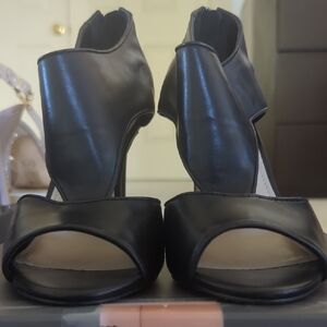 Vince Camuto Black Heels with Draped Design and Peep-Toe